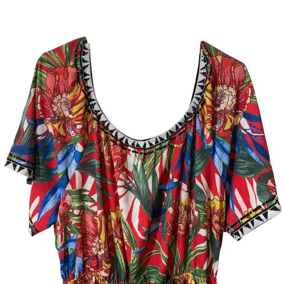 Flying Tomato Floral High-Low Dress With Tribal Trim & Flared Sleeves - Size 2x - Picture 2 of 7